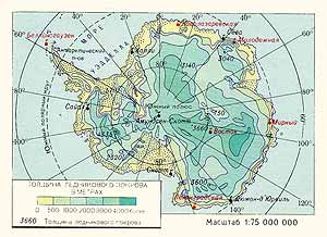Толщина ледникового покрова Антарктиды